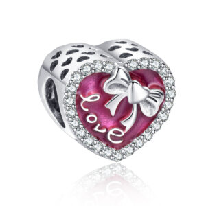S925 sterling silver beaded DIY pendant love bow