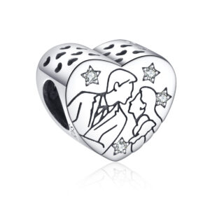 S925 sterling silver beaded DIY pendant love couple