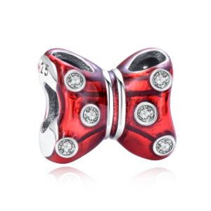 S925 Sterling Silver Beaded DIY Pendant Red Bow