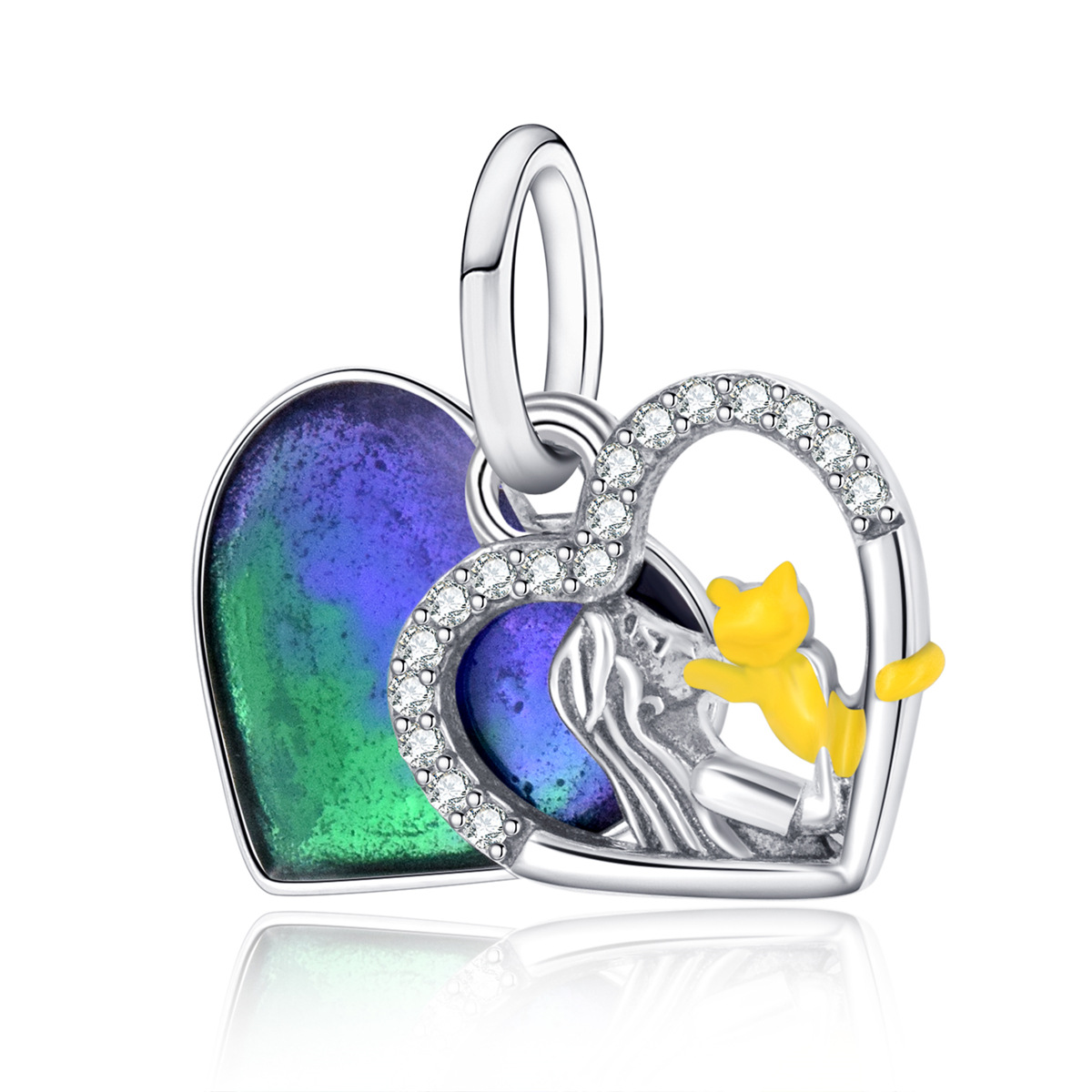 S925 sterling silver beaded DIY pendant heart shaped