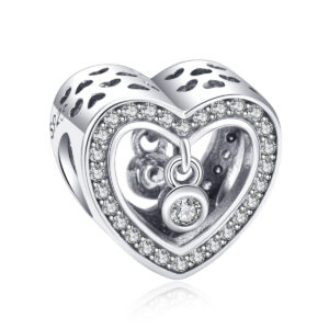 S925 sterling silver beaded DIY pendant hollow heart