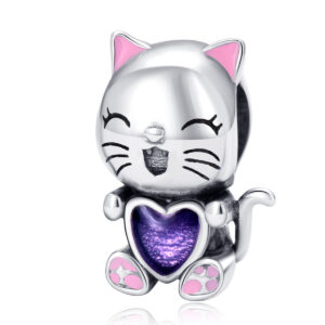 S925 sterling silver beaded DIY pendant kitten