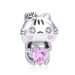 S925 sterling silver beaded DIY pendant cat