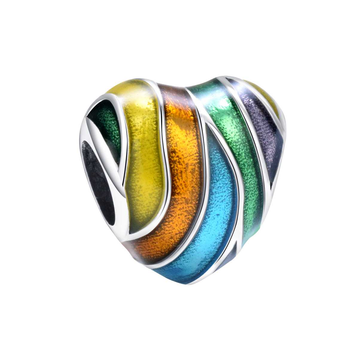 S925 sterling silver beaded DIY pendant color heart