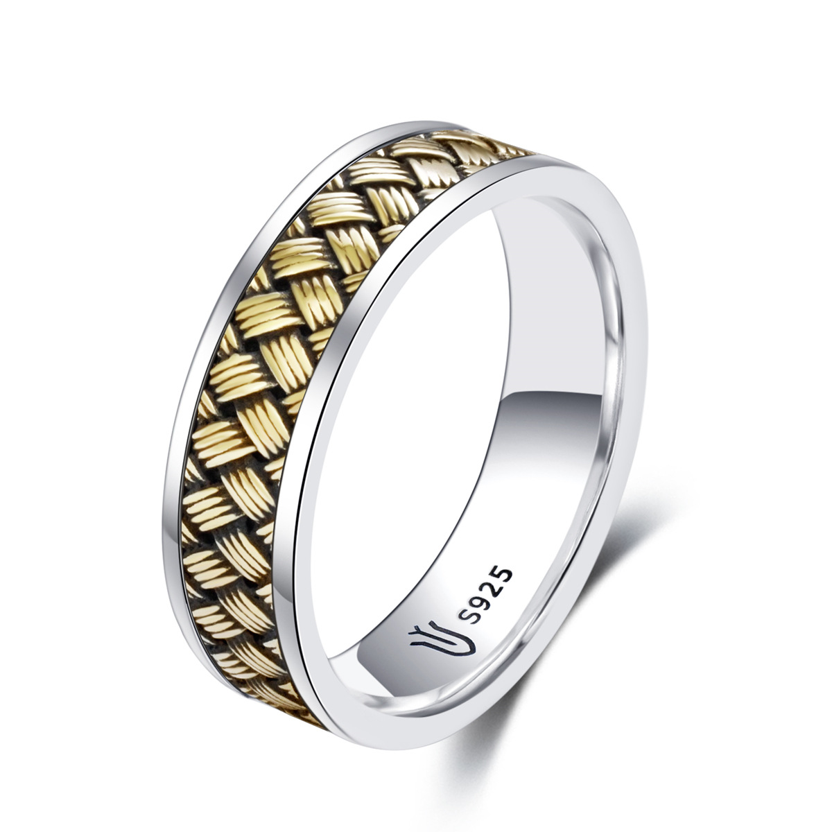 S925 sterling silver couple ring two-color braided gold craft unisex model