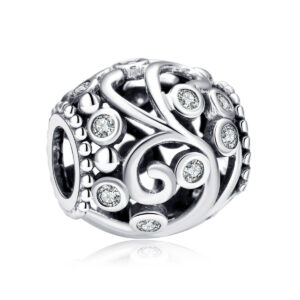 S925 sterling silver beaded DIY pendant hollow large hole beads