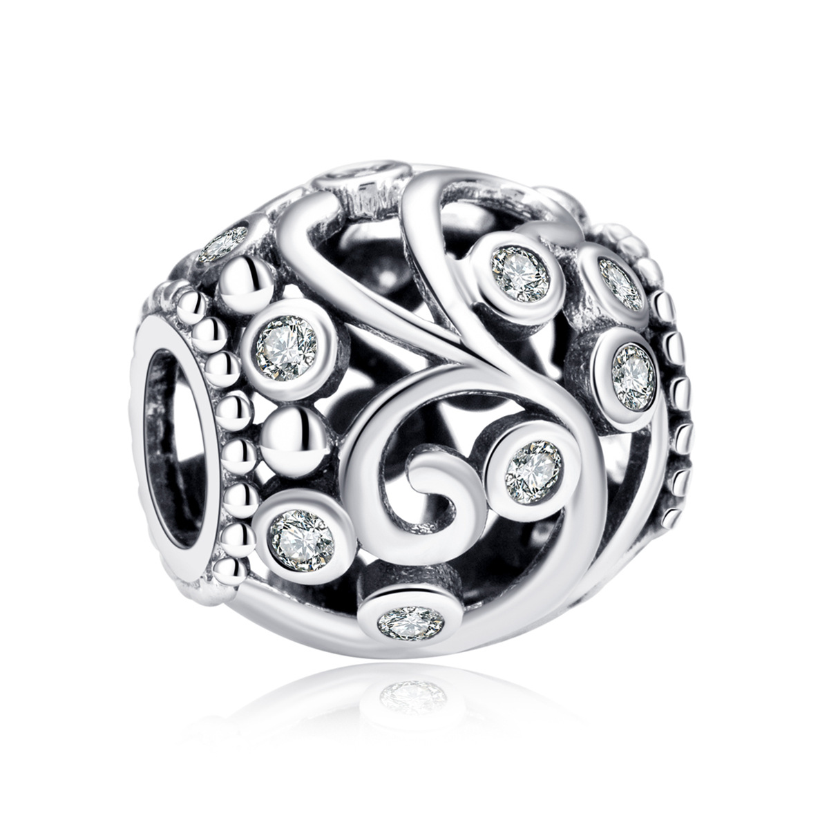 S925 sterling silver beaded DIY pendant hollow large hole beads