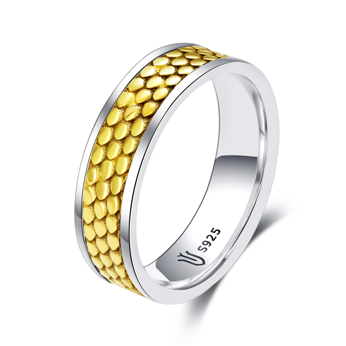S925 sterling silver couple ring dragon scale pattern gold craft unisex
