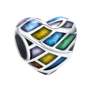 S925 sterling silver beaded DIY pendant colorful hearts