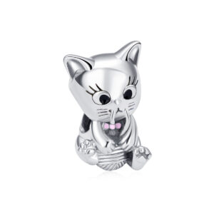 S925 sterling silver beaded DIY pendant cat
