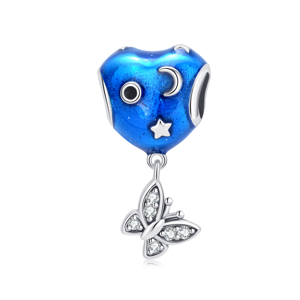 S925 sterling silver beaded DIY pendant blue starry sky butterfly
