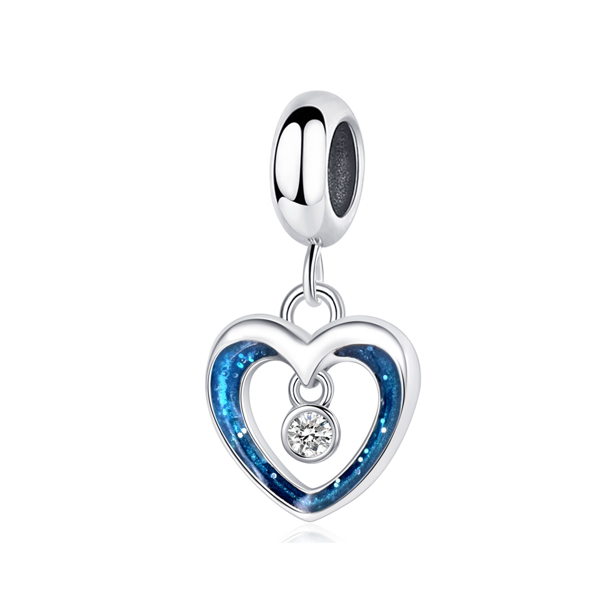 S925 Sterling Silver Beaded DIY Pendant Heart of the Ocean of Love