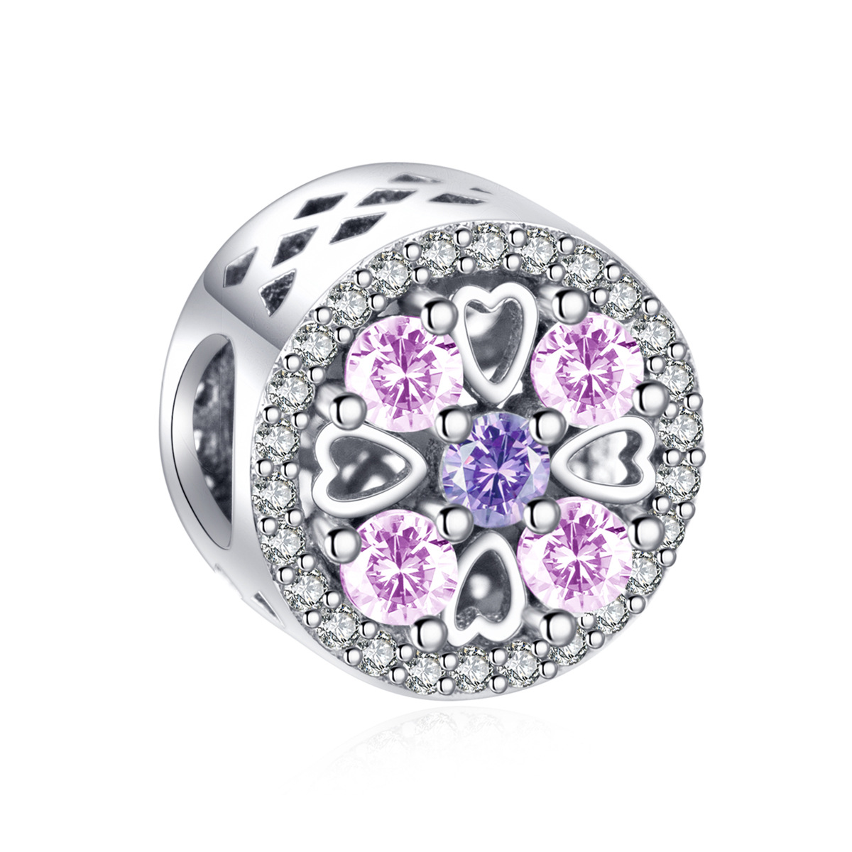 S925 sterling silver beaded DIY pendant love flowers