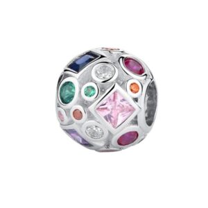 S925 sterling silver beaded DIY pendant inlay with colorful zircon