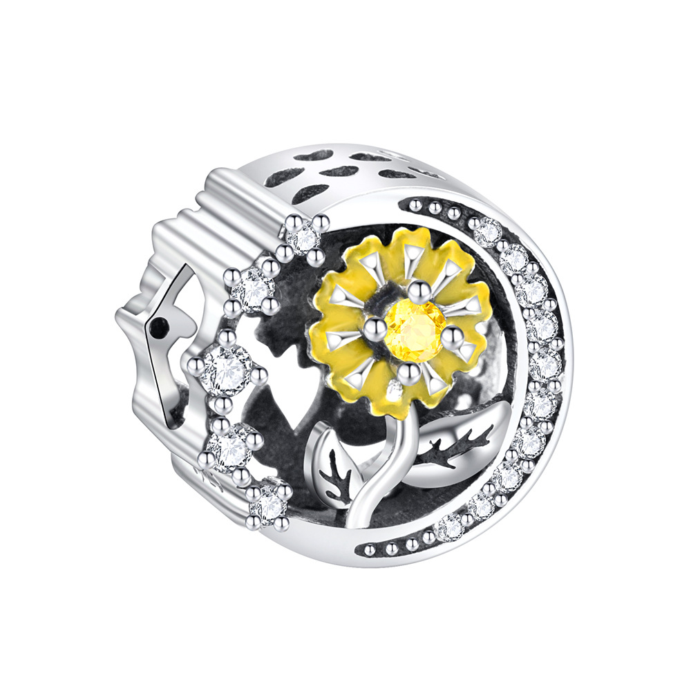 S925 sterling silver beaded DIY pendant sunflower