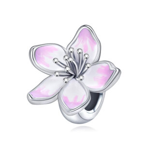 S925 sterling silver beaded DIY pendant pink flowers