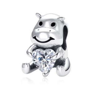 S925 sterling silver bead DIY pendant, Little Hippopotamus