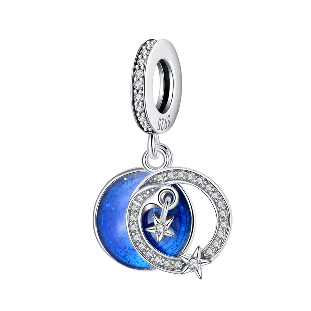 S925 sterling silver bead DIY pendant with dazzling starry sky