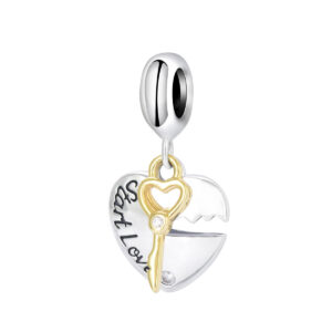 S925 sterling silver bead DIY pendant heart key