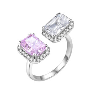 S925 sterling silver ice flower cut square pink zircon ring
