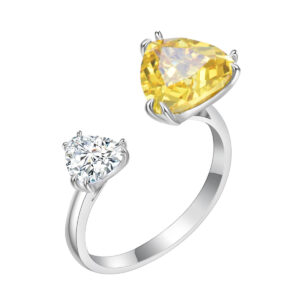 S925 sterling silver yellow ice flower cut zircon triangle ring adjustable