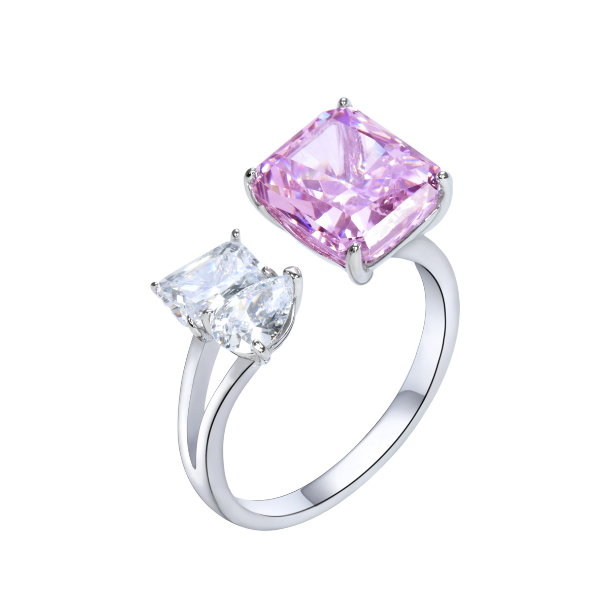 S925 silver pink square zircon ring fashion ring