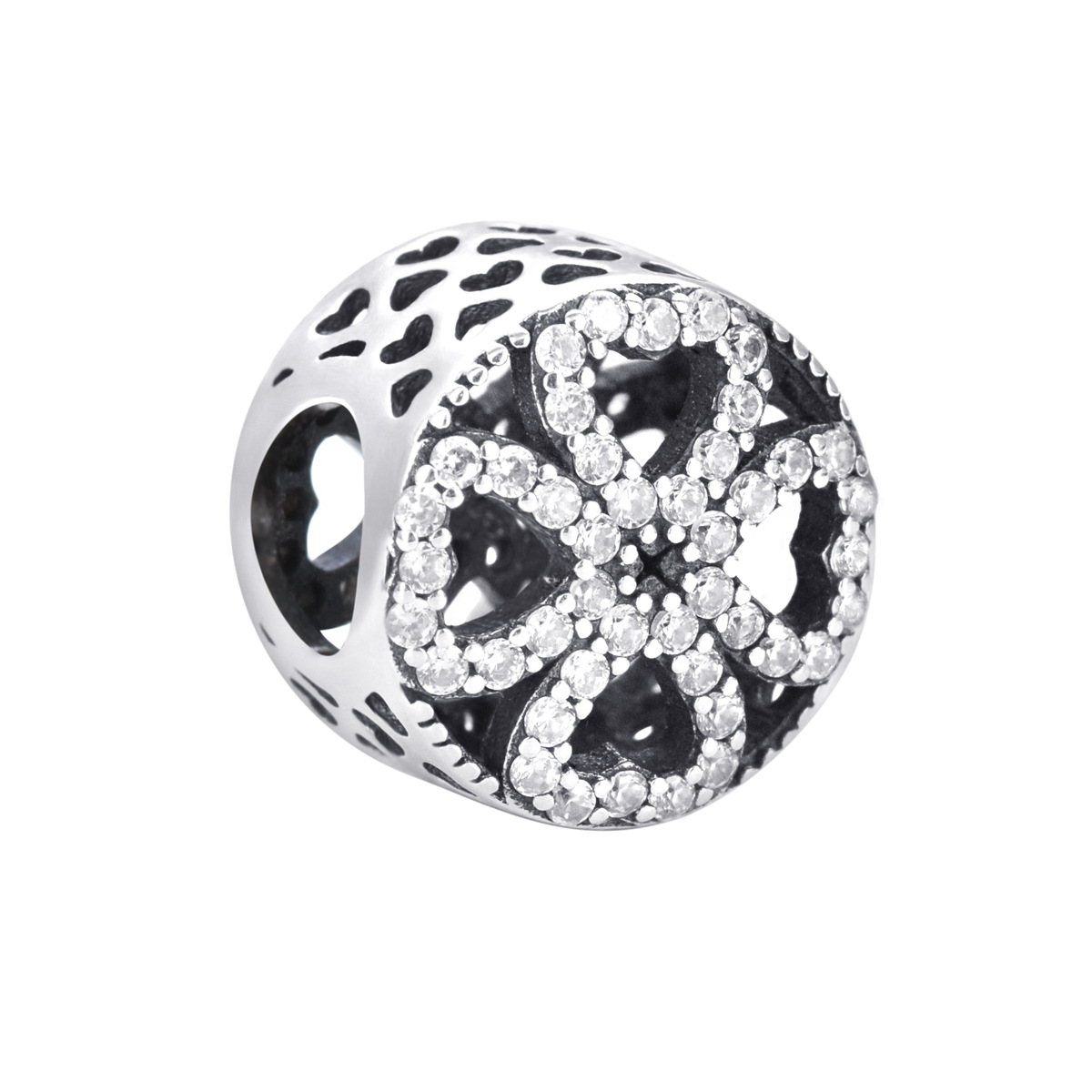 S925 Pure Silver Bead DIY Pendant Love Four Leaf Flower