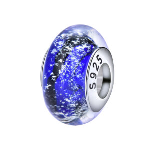 S925 sterling silver bead DIY pendant blue starry sky glass