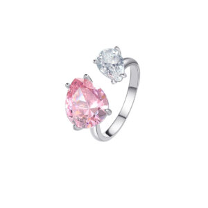 925 sterling silver pink heart zircon inlaid open adjustable ring