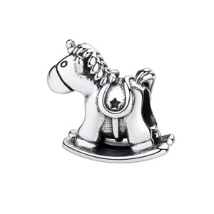 S925 pure silver bead DIY pendant wooden horse