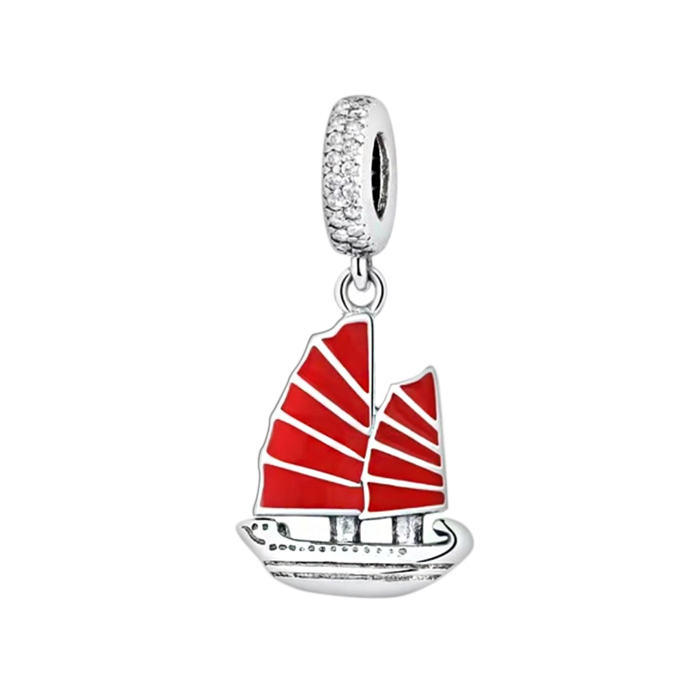 S925 sterling silver bead DIY pendant sailboat