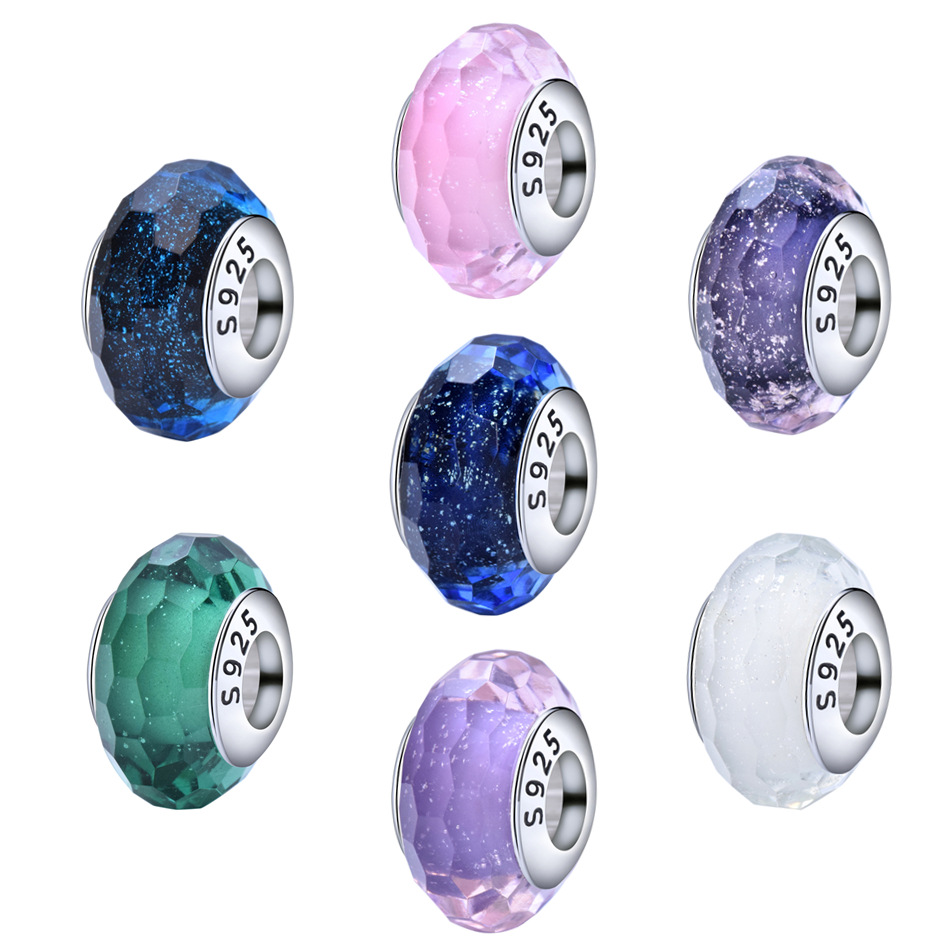 S925 sterling silver bead DIY pendant with glass beads