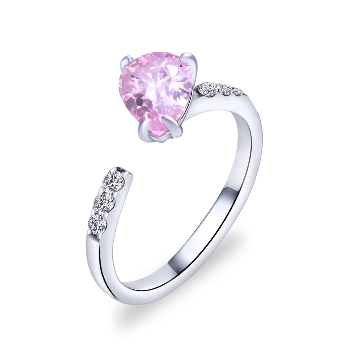 S925 sterling silver ring pink zircon ring for women