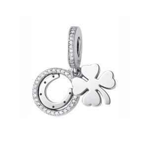 S925 sterling silver bead DIY pendant with four leaf small flowers