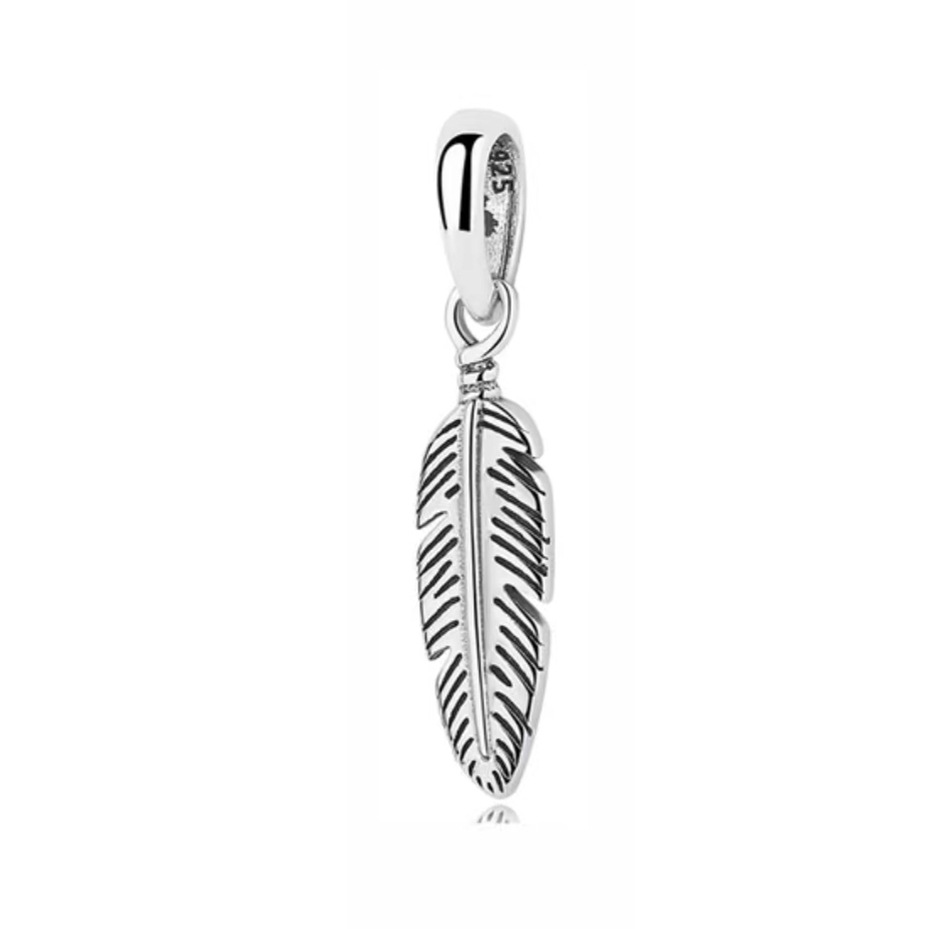 S925 sterling silver bead DIY pendant feather