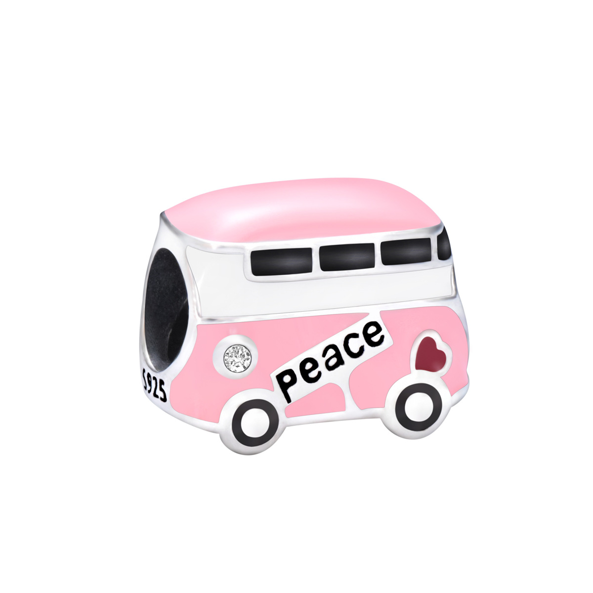 S925 pure silver bead DIY hanging pink bus