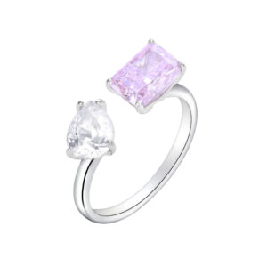 925 sterling silver pink zircon ring DIY fashion inlaid adjustable ring