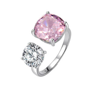 925 sterling silver pink zircon four prangs inlaid adjustable ring