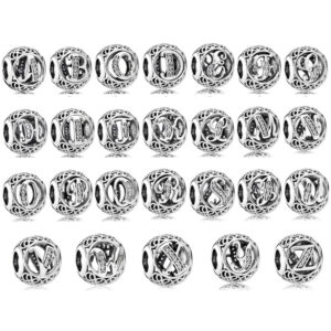 S925 sterling silver bead DIY pendant with 26 English letters