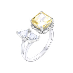 925 silver exaggerated index finger ring fashionable double triangle square yellow zircon ring
