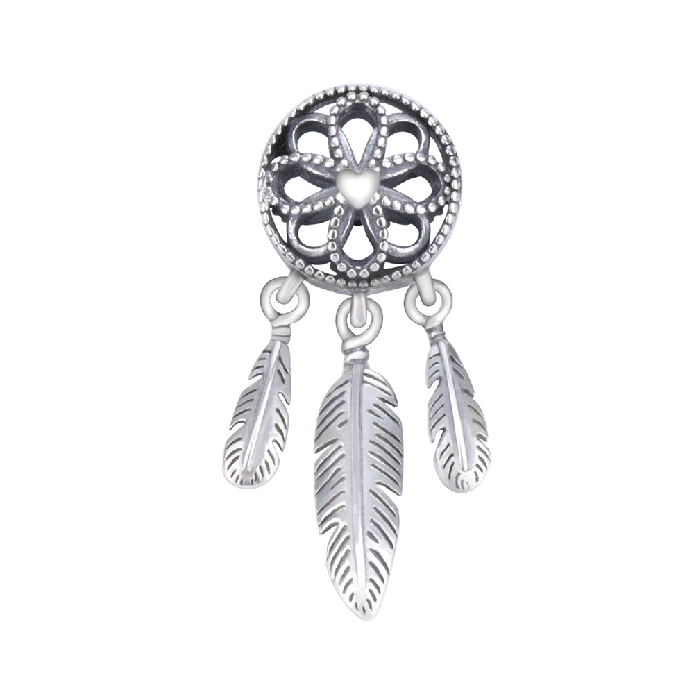 S925 sterling silver bead DIY pendant feather