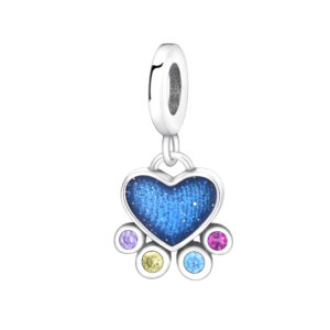S925 sterling silver bead DIY pendant with blue heart shape
