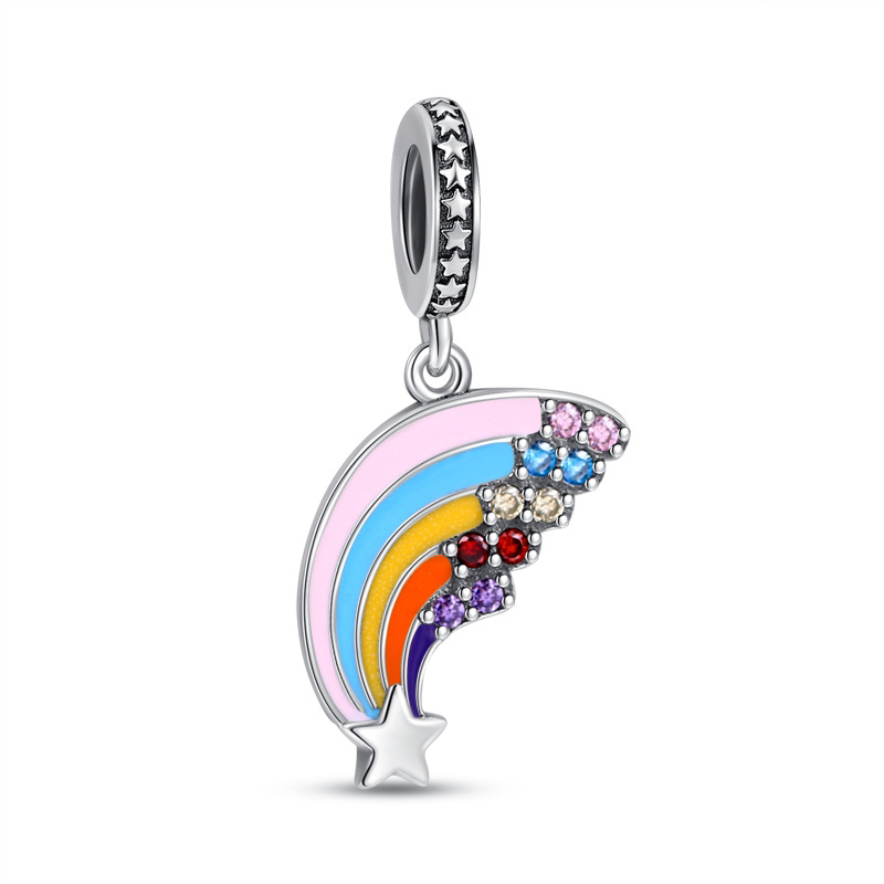 S925 sterling silver bead DIY pendant rainbow