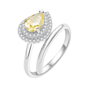 S925 sterling silver ice cut yellow zircon teardrop ring