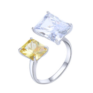 S925 silver four-claw crystal square zircon yellow open ring