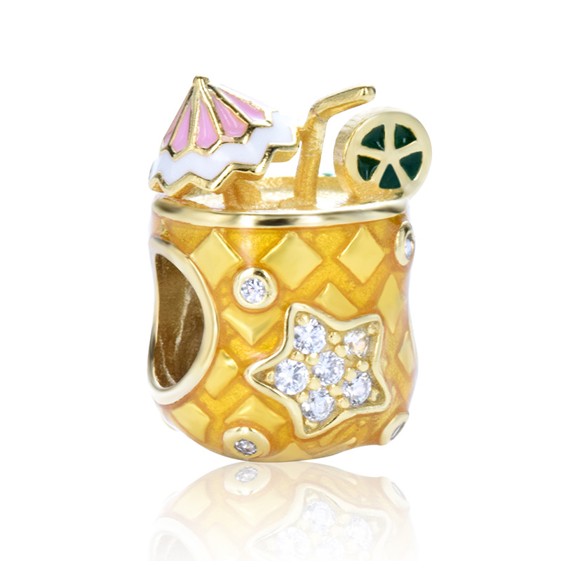 S925 sterling silver bead DIY pendant pineapple cup
