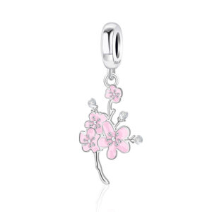 S925 sterling silver bead DIY pendant cherry blossom