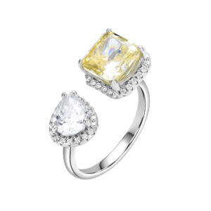 S925 sterling silver female ring set with square yellow silver zircon