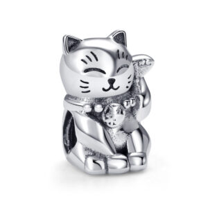 S925 sterling silver bead DIY pendant for lucky cats