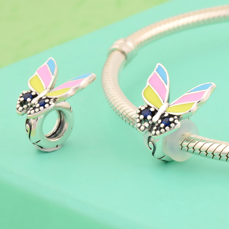 S925 sterling silver bead DIY pendant with colorful butterfly - Image 5